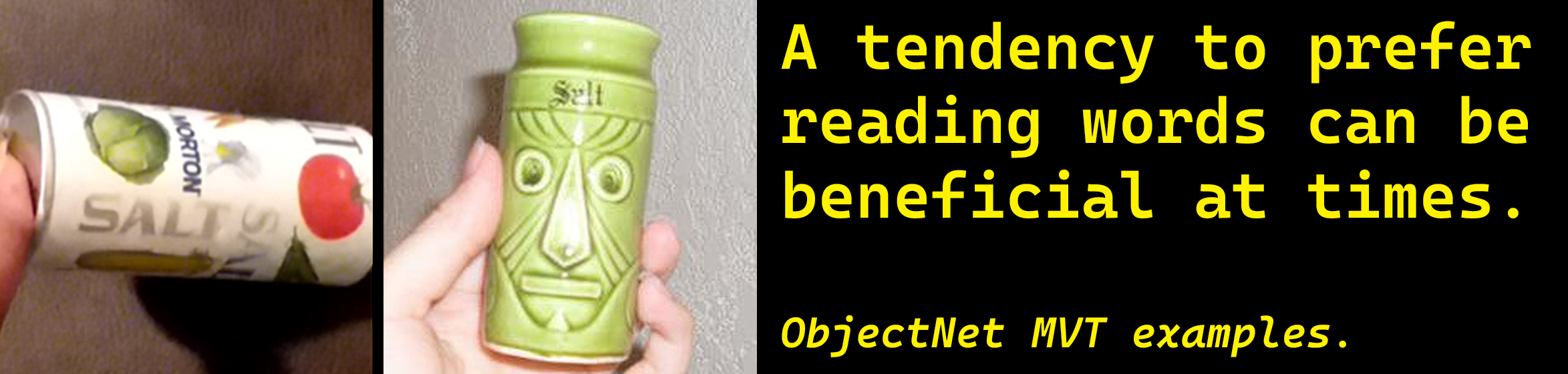 Caveat: Reading can be necessary to identify a 'tiki face salt shaker'